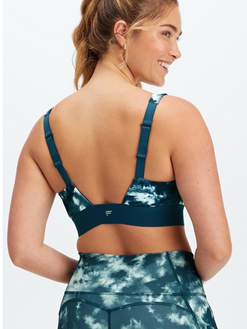 Fabletics Navy Blue & White Tie-Dye V-Neck Sports Bra xl